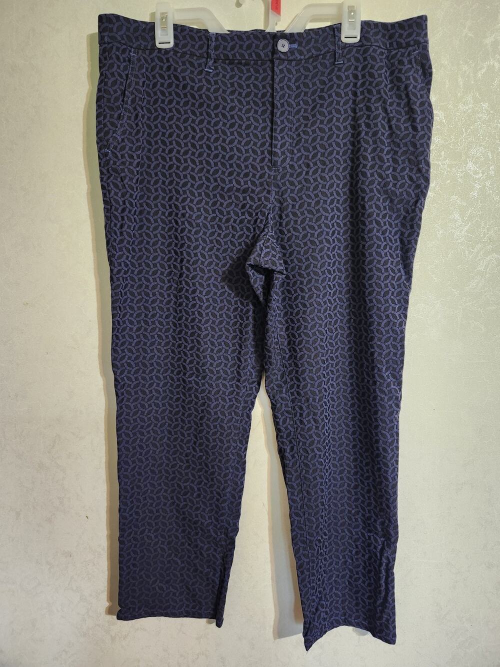 Joan Rivers Womens Pants sz XL Stretch Navy Geometric Straight Ankle